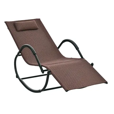 Outsunny Zero Gravity Rocking Lounge Chair Rattan Effect Patio Rocking Chair w/ Removable Pillow Recliner Seat Breathable Texteline - Brown