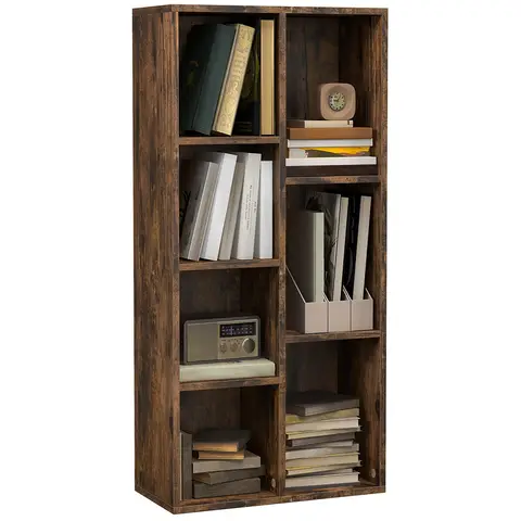 HOMCOM 3 Tier Bookshelf, Modern Cube Bookcase with 7 Open Storage Compartments, Freestanding Display Storage Unit Brown