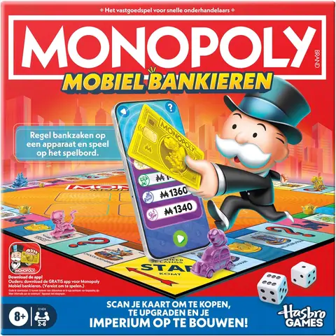 Hasbro Monopoly mobiel bankspel - 2-6 spelers, leeftijd 8+, speeltijd 45 minuten
