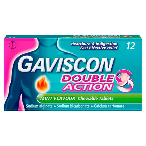 Gaviscon Double Action Heartburn Relief Chewable Tablets Mint Flavour - 12 Tablets