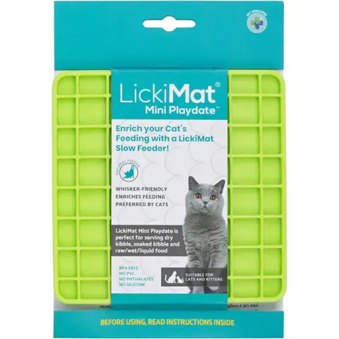 LickiMat Mini Playdate Cat Slow Feeder Green
