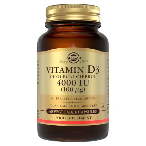 Solgar Vitamin D3 Cholecalciferol 4000 IU 100 μg 60  Vegetable Capsules, , Immune System Support, High Strength Formula, Suitable for Vegetarians