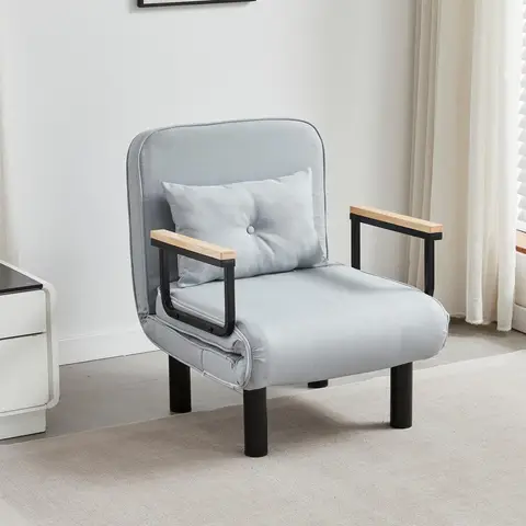 mcc direct 4 in 1 Folding Single Sofa Bed Convertible Lounge Sleeper Chair with Adjustable Backrest and 1 Tufted Cushion, Sleeper Recliner Armchair for Living Room, Bedroom, Guest Room (light grey)