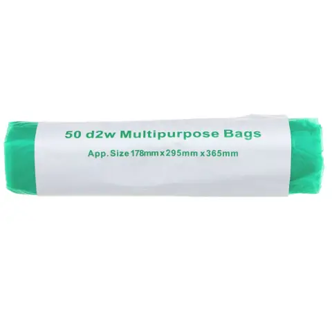 D2W - Multi Purpose Bags 5L Green - 100% Degradable, 178x295x365mm - 50 BAGS