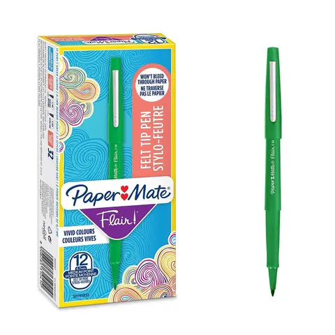 Paper Mate Flair Medium Felt Tip Pen Green, Pack of 12