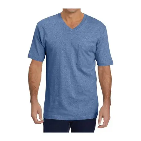 Men's Short Sleeve Pocket T-Shirts Casual Summer Cotton V Neck Tee Tops (blue, XL)