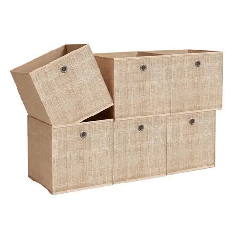 Ochama x SONGMICS  Opbergboxen, Set van 6, van Vliesstof met Handvat, 30 x 30 x 30 cm, Organizer Box voor Kubusrek, Vouwbox, beige