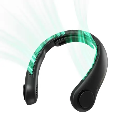 JISULIFE Portable Neck Fan Life 4, Neckbrace Bladeless, Hands Free, 5 Speeds, 5000mAh Rechargeable, Quiet, for Outdoor Indoor,Black
