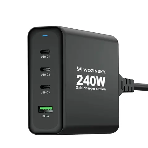 Wozinsky WGCSB 240W GaN-Wandlader USB-A / 3x USB-C - Schwarz