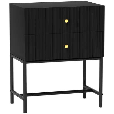 HOMCOM Bedside Table, Modern Bedside Cabinet with 2 Drawers and Metal Legs for Bedroom Living Room Black