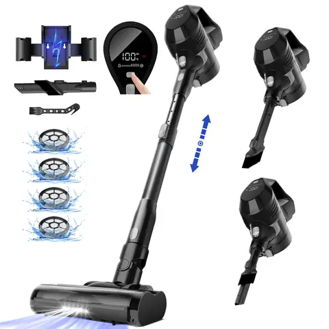 Daynee Aspirateur sans fil , aspirateur sans fil 58 kPa avec écran, aspirateur sans fil, HEPA*4, aspirateur sans fil pour poils d'animaux, tapis et sols durs