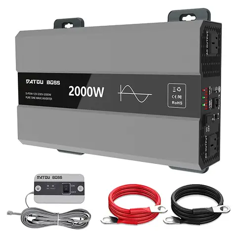 DATOUBOSS Inverter 2000 W 12 V to 230 V Pure Sine Wave Voltage Converter Power Inverter, with 2 EU Sockets, USB/USB-C Output and LCD Display, Peak Power 4000 W Converter for Motorhome, Car Inverter.