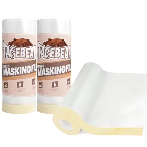 TAPEBEAR Pre-Taped Masking Film 5feet x 90feet(1400mmx 27m), Plastic Cover for Painting, Tape and drape, Plastic
Sheeting for Automotive, Floor, Appliance and Furniture, 3rolls