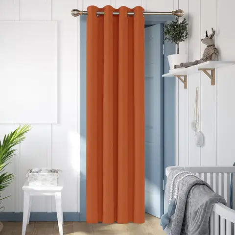 Deconovo Blackout Plain Fabric 8 White Grommet No-Tie Curtain, 1 pc 132 x 160 cm (W x L) Orange/Yellow