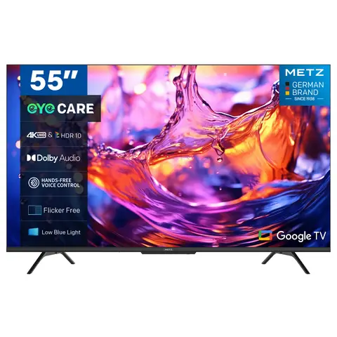 【Gratis installatie】METZ Ultra HD Google TV 55MUE7102Z, slank ontwerp, Eyecare 3.0 met lage blauwlichtemissie en flikkervrij, Google Cast, spraakbediening, triple tuner