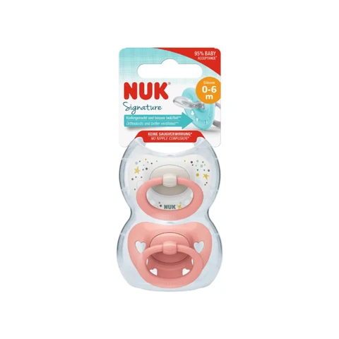 NUK Signature Silicone Soother Size 1 0-6 Months 2 Pack Pink