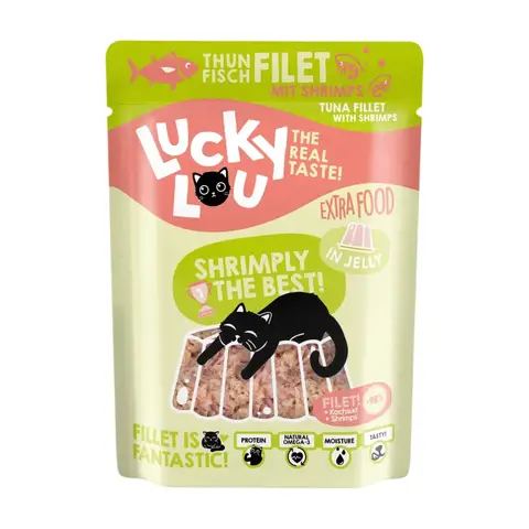 LUCKY LOU Katzen-Nassfutter Thunfisch & Shrimps in Jelly - 12 x 70g Beutel - Getreidefreies Ergänzungsfutter, ohne Zucker oder Konservierungsstoffe