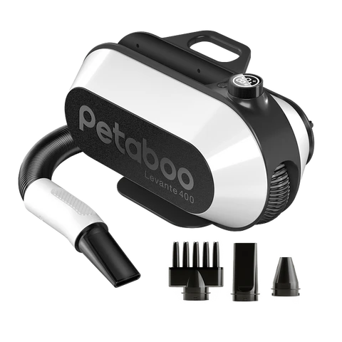 Petaboo Dog Blow Dryer - Ultra-Quiet 40dB Cat Mode, 3-in-1 Nozzles & Adjustable Speed/Temp, Negative Ion Technology, BLDC Motor for Fast Drying, Portable & All-in-One Storage for Dogs & Cat