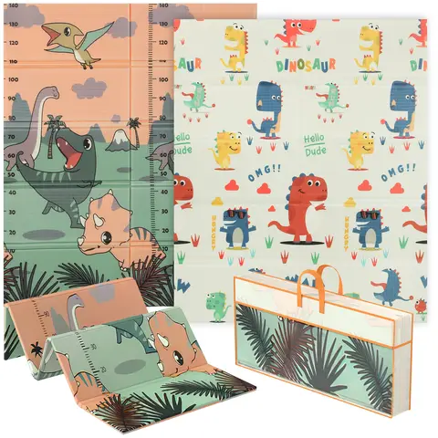 AIYAPLAY Baby Play Mat Double Sided, Foldable & Reversible Activity Playmat, Waterproof Kids Foam Crawling Mat for Outdoor Indoor Playtime Picnics, 177 x 146 x 1.5cm, Dinosaur Theme