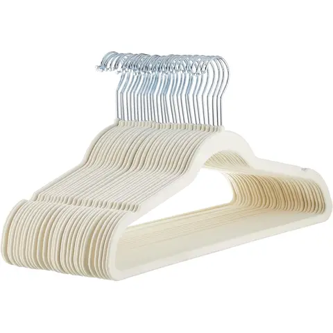 ANQI Velvet, Non-Slip Suit Clothes Hangers, Ivory/Beige- Pack of 30