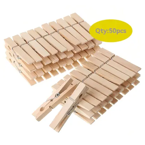 JORDAN&JUDY Pinces à vêtements en bois / Clips photo, lot de 50, clips de séchage, résistants au vent, coloris bois naturel