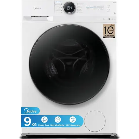 Midea MF200W90WB-14A Waschmaschine / 9KG / A/Leiser & effizienter Inverter Motor/HealthGuard-System/Steam Care/Nachlegefunktion/APP-Steuerung/AquaStop, Weiß [Energieklasse A]