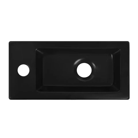 DeerValley Small Bathroom Sink Guest Toilet Sink Black Matt Rectangular Ceramic Hanging for Bathroom Sink Hand Sink, Toilet, 365 x 180 x 90 mm Tap Left
