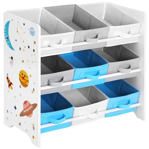 SONGMICS Kids Storage Shelf Toys Books 9 Removable Fabric Bins 62.5x29.5x60cm Space Pattern White
