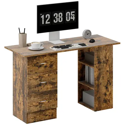 HOMCOM Computer Desk with Drawers, Home Office Desk, Writing Table, PC Workstation with 3 Storage Shelves for Working, Study 