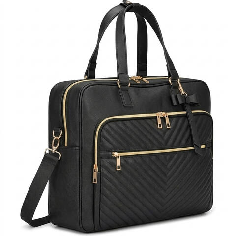 Laptop Bag Women 17 Inch， Laptop Handbag with USB Port， Water Resistant Leather Shoulder Bag， Large Convertible Quilted Briefcase Backpack Tote Bag for Office， Business， School， Black， New Year Sale ， Top gift picks