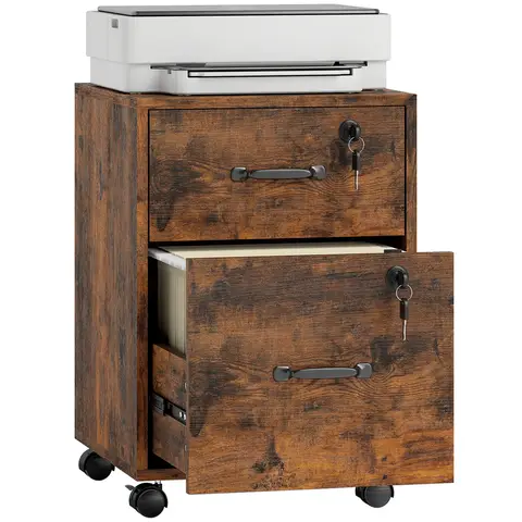 HOMCOM Rolling File Cabinet with 2 Drawers, Mobile Filing Cabinet with Hanging File Folder for Letter Sized Documents Rustic 