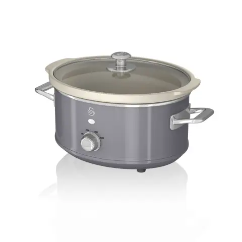 Swan SF17021GRN Retro Slow Cooker with 3 Temperature Settings, Keep Warm Function, 3.5L, 200W, Retro Grey