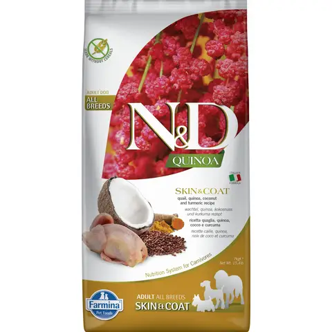 Farmina N&D Quinoa Haut & Fell Hundefutter für Erwachsene Mittel-/Großrassen Wachtel 7 kg