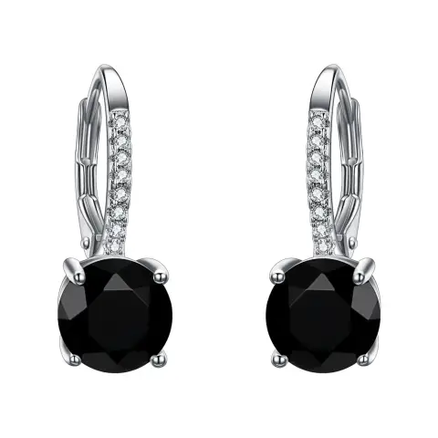 Ever Faith Women's 925 Sterling Silver Full Zircon Fashion Round Drop Leverback Dangle Earrings