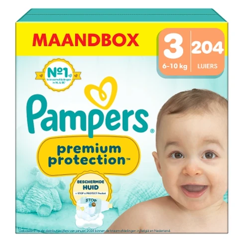 Pampers Premium Protection Luiers Maat 3 – 204 Luiers (Voordeelverpakking)