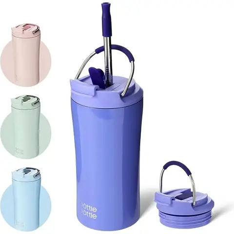 Bottle Bottle Doppelwandiger Iced‑Coffee‑Becher mit Deckel und Strohhalm für zwei Verwendungsarten, 12 oz, Edelstahl, lila, Neujahrssale, Top‑Geschenkideen