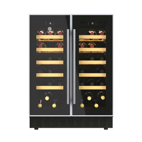 Hoover H-Wine 700 Integrated 60cm Wine Cooler – Black | Dual Zone | 38 Bottle Capacity | Bamboo Shelves | F Energy Rated (HWCB 60D UK/N)