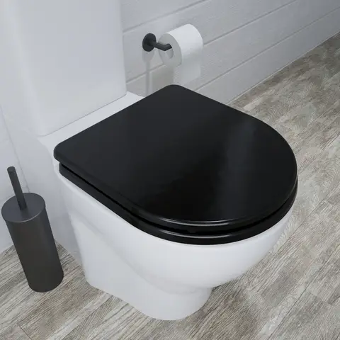 Croydex Flexi-Fix Wooden Toilet Seat Iseo D Shape - Black