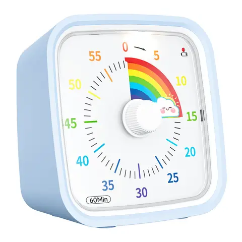 Yunbaoit   Rainbow Visual Timer with Protective Case, Silent 60-Minute Countdown Timer for Kids and Adults with No Ticking, Time Management Tool with Optional Alert(Light Blue Rainbow)