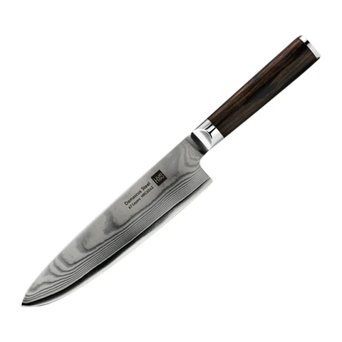HuoHou Damaszener Kochmesser, 67-lagiges Damaszener Klingenstahl-Küchenmesser mit 90Cr14MoV-Kern, 16° handgeschliffener Klingenwinkel, Griff aus Ebenholz, rasiermesserscharfes Profi-Küchenmesser