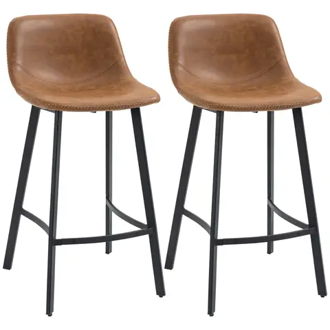 HOMCOM Bar Stools Faux Leather Brown/Black 2 Pcs