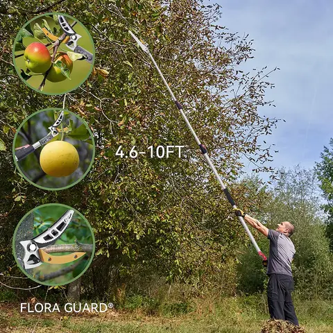 FLORA GUARD 1,4–3 m Teleskop-Baum-/Obstpflücker mit Reichweite – Reichweite-Fachsäge, Fruchtauslese, Reichweite-Teleskop-Baumtrimmer – leichte Teleskop-Baumtrimmer