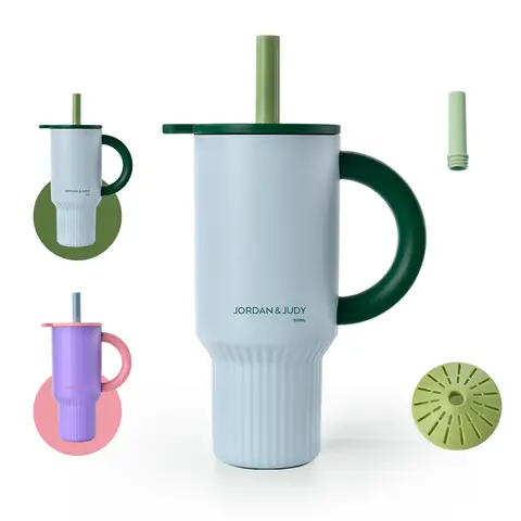 JORDAN&JUDY Subor Double-Wall Steel Tumbler with Straw, Large Capacity Car Water Tumbler, High-Quality Ice Cup Green (920ml)