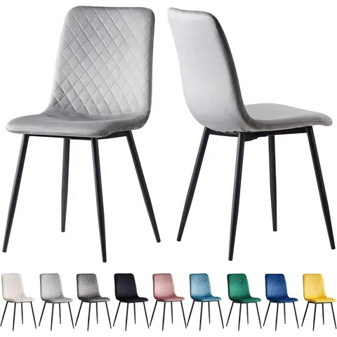 mcc direct Set of 2 Designer Velvet Fabric Dining Chairs Metal Legs Lexi Chairs (Light Grey)