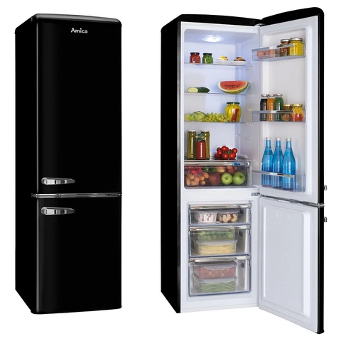 Amica FKR29653B/1 Retro 181cm Tall 70/30 Fridge Freezer, Black, E Rated