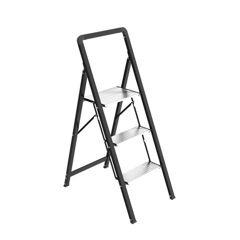 Escalo opvouwbare trappenladder, ultraslank, zwart - 4,3 cm opgevouwen - aluminium treden
