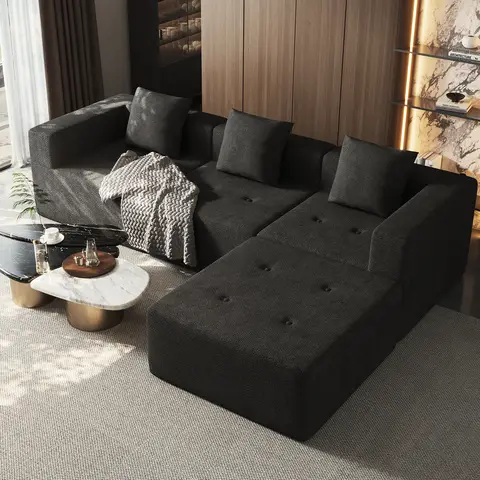 GTIMEX Ecksofa mit Federkern, Formstabil, B: 258,5 cm Schlafsofa mit großer Chaiselongue & 3 dekorativen Kissen, Chenille-Optik, keine Montage erforderlich, Grau