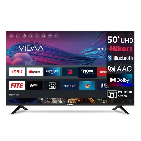 50 Inch (127cm) QLED 4K Ultra HD Smart TV, VIDAA OS, HDR10, MEMC bewegingscompensatie, DVB-T2/S2/C tuner, 3×HDMI 2.0, WiFi 5G/2,4G, Bluetooth 5.1, laag blauw licht, Google Cast, 2×10W luidsprekers