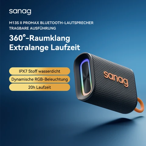 Sanag  M13SIIProMax Fabric Strong Bass RGB IPX7 Waterproof Portable Bluetooth Wireless Speaker Weaving Fabric HIFI Outdoor Speaker S-M13SIIProMax-PT-Speaker-Black