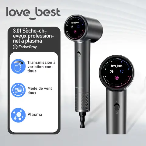 Love Best Air 3.0.1 Sèche-Cheveux Haute Vitesse, Gris, 110 000 tr/min, 1,3 Milliard d'Ions Plasma, Sèche-Cheveux Grande Puissance Séchage Rapide Domestique, Sèche-Cheveux Soin Plasma, Compact et Portable, Respectueux des Cheveux, Sèche-Cheveux Mini Sans Lame Silencieux à Vent Puissant